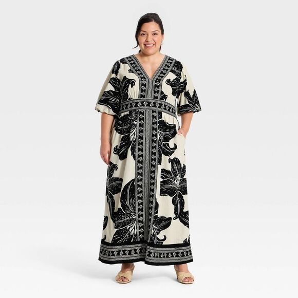 Ava & Viv Dresses & Skirts - Ava & Viv - Women's Puff Short Sleeve Maxi Dress - Ava & Viv B Black